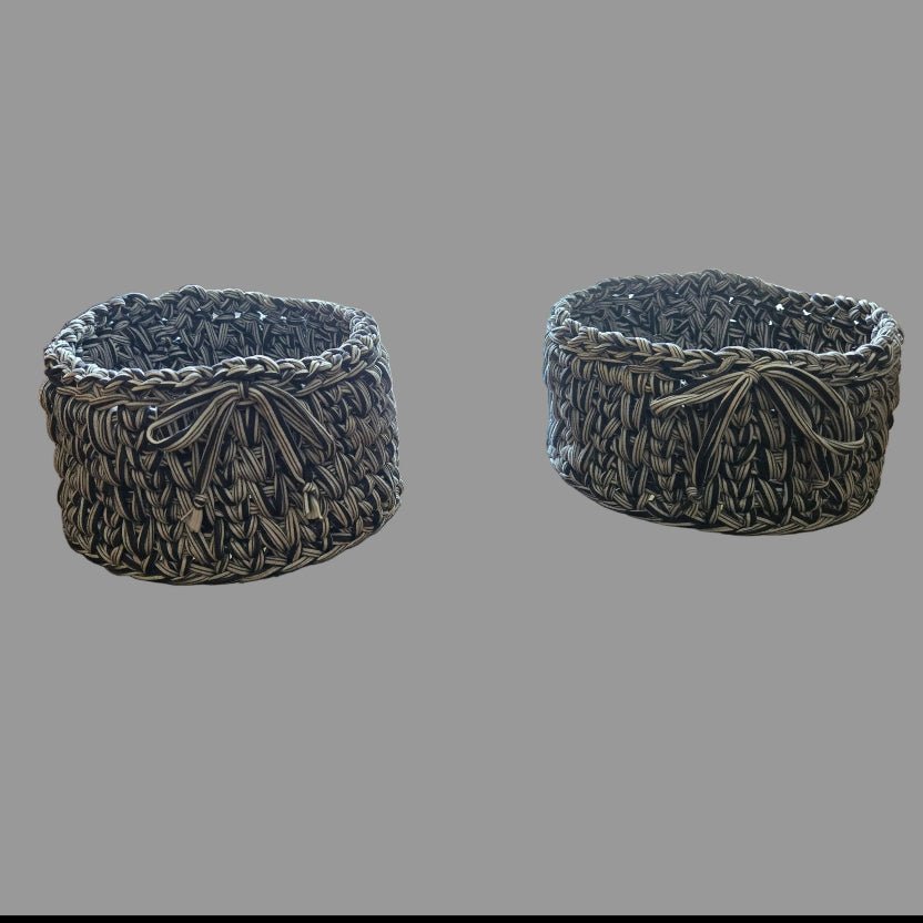 Crocheted T-Shirt Yarn Baskets 5 x 5 Set of two - Stitched Creations