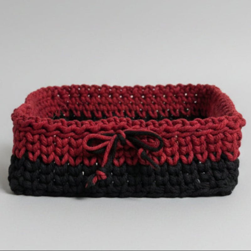 Handmade Crochet Square Storage Basket - 7.5" x 7.5" x 3.5" - Stitched Creations