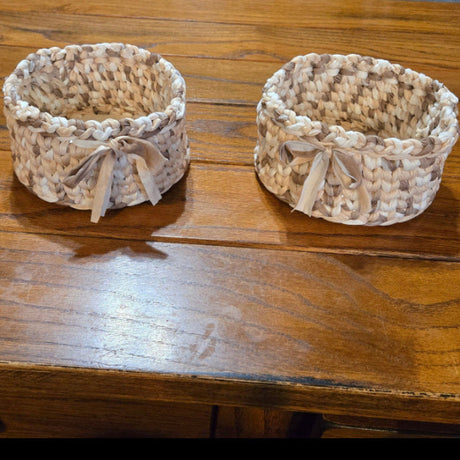 Crocheted T-Shirt Yarn Baskets 5 x 5 Set of two - Stitched Creations