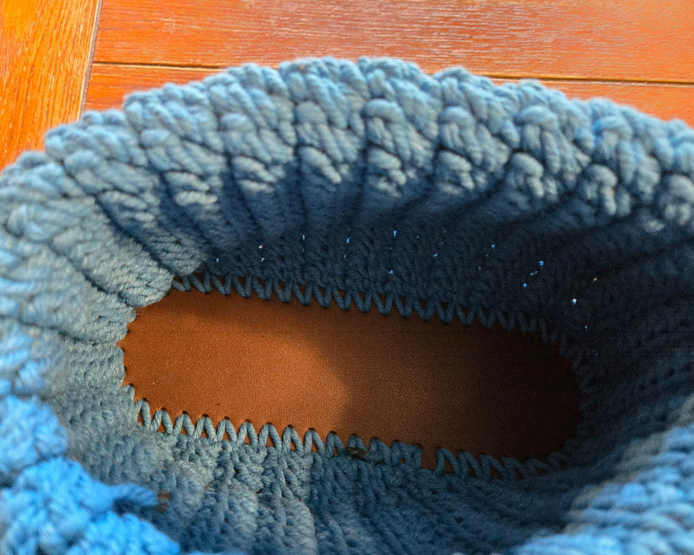 Handmade Macrame Purse with leather top and bottom- by Stitched Creations