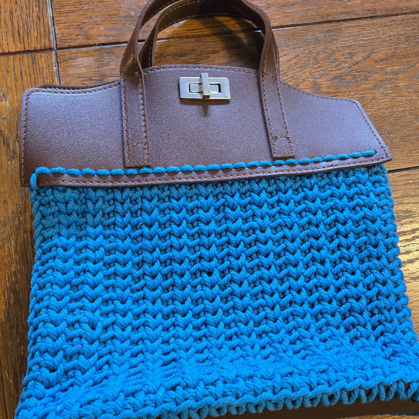 Handmade Macrame Purse with leather top and bottom- by Stitched Creations