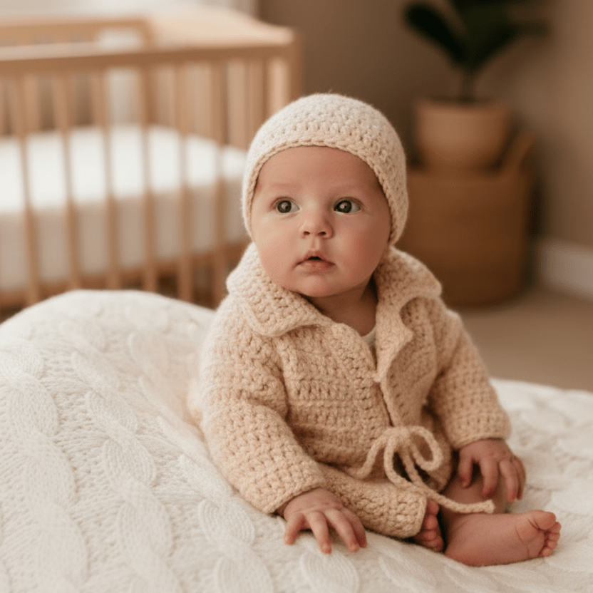 Newborn sweater and beanie hat peach in color - Stitched Creations