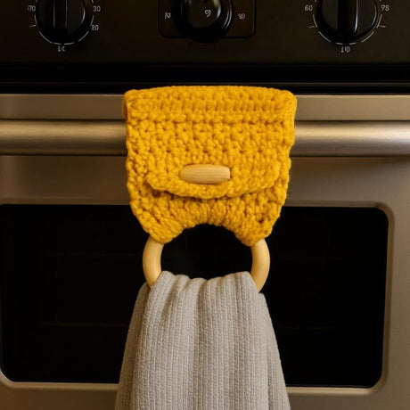 Dish towel holder yellow - Stitched Creations