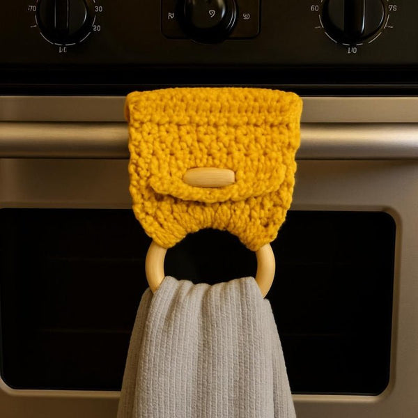 Dish towel holder yellow - Stitched Creations