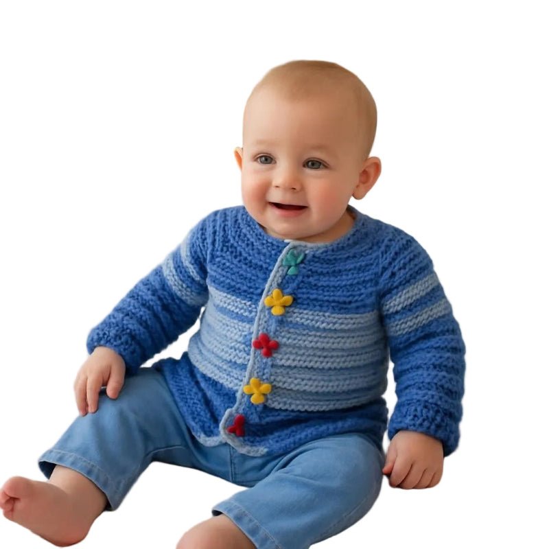 Baby sweater/toddler blues with buttons - Stitched Creations