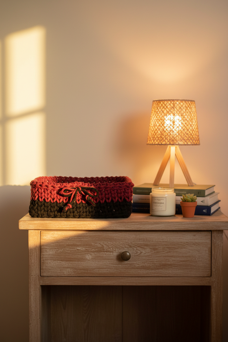 Handmade Crochet Square Storage Basket - 7.5" x 7.5" x 3.5" - Stitched Creations