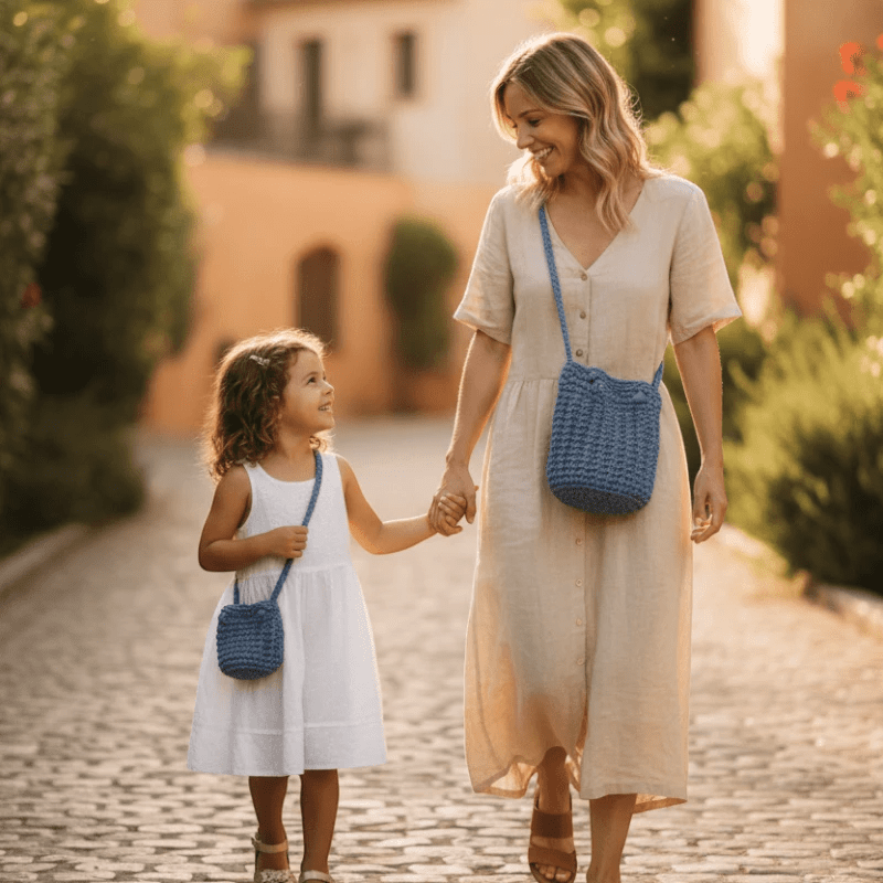 Matching Macrame Bucket purse set - Mom & Child - Stitched Creations