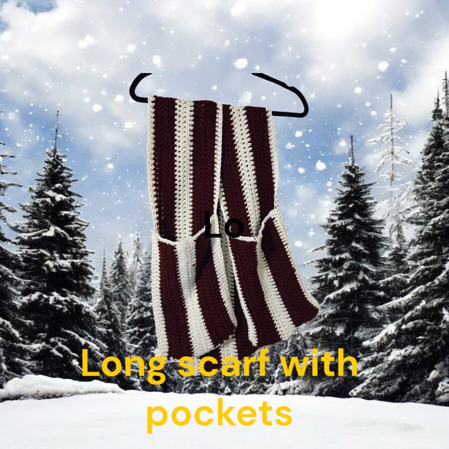 Handmade large winter scarf with pockets, 96 x 8 inches, striped design.