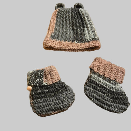 Newborn hat and booties multi - colored greens - Stitched Creations