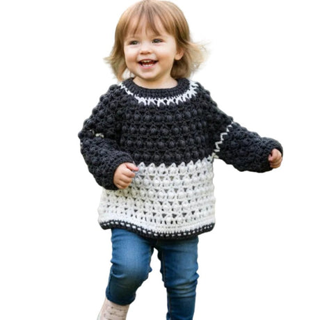 Toddler pull over sweater black and white - Stitched Creations