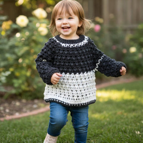 Toddler pull over sweater black and white - Stitched Creations