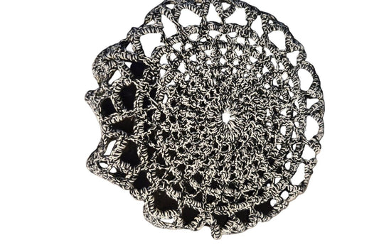 Handcrafted black and white cotton doily, 17-inch vintage table decor accent