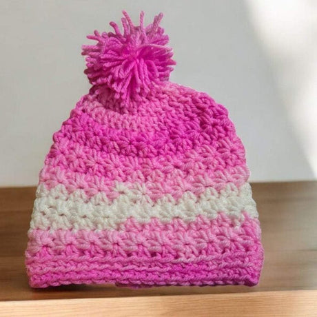 New born hat with pom pom - Stitched Creations