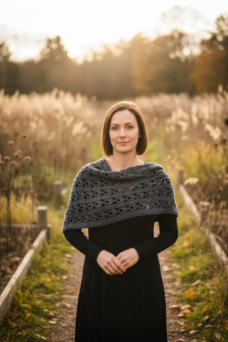 Handmade Crochet Shawl Wrap, Light Gray