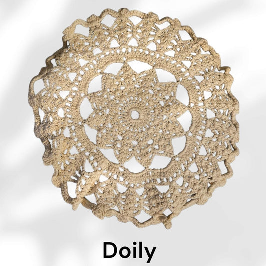 Unique vintage doily hand-crafted cream-colored crochet table accent