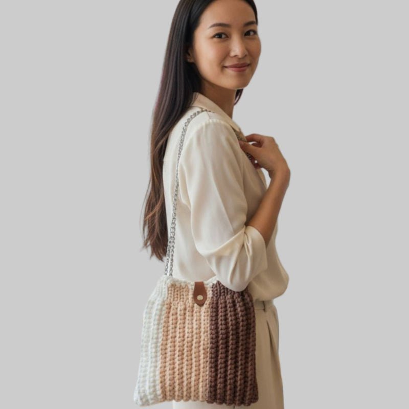Designer Purse with Chain Straps - Handmade Crochet Handbag - Stitched Creations