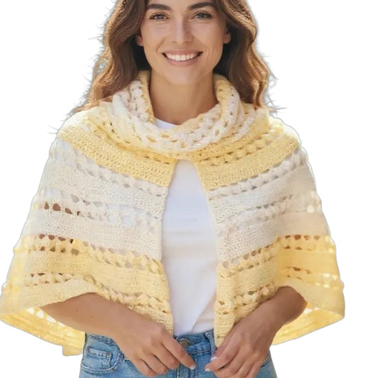 Yellow and white handmade crochted shawl 