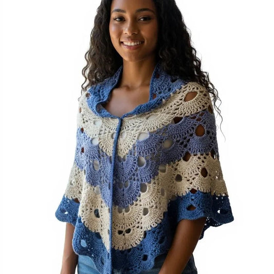 Shawl handmade blue, voilet, and white in color. 