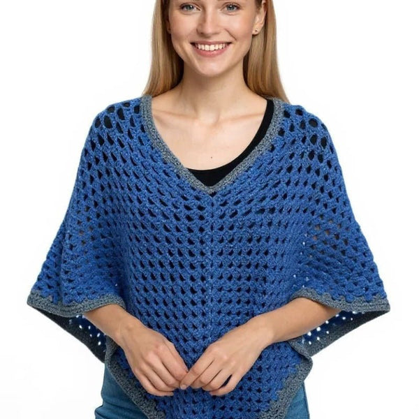 Bright blue poncho handmade - Stitched Creations