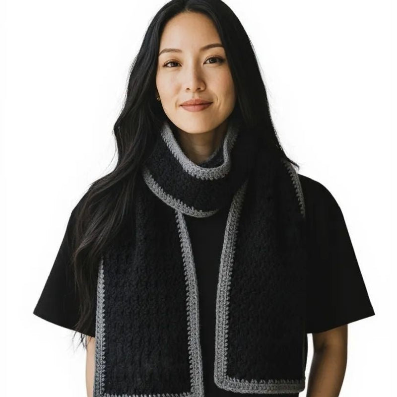 Handmade Crochet Wrap Shawl – Gray and Black