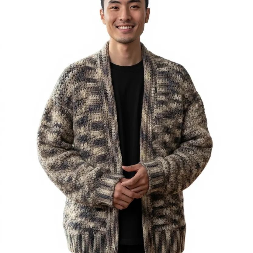 Handmade long sleeve cardigan brown in color - Stitched Creations