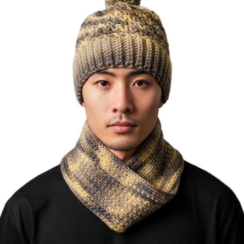 Handmade hat, infinity scarf and fingerless gloves set