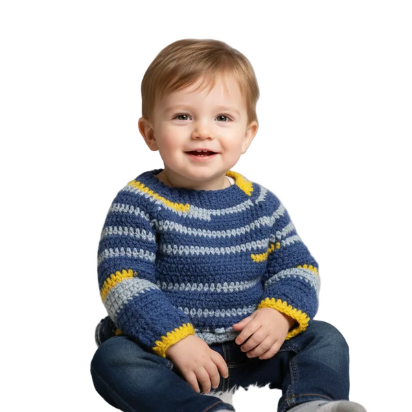 Handmade sweater in multi-colored blues and yellow size 1-2 yrs old.