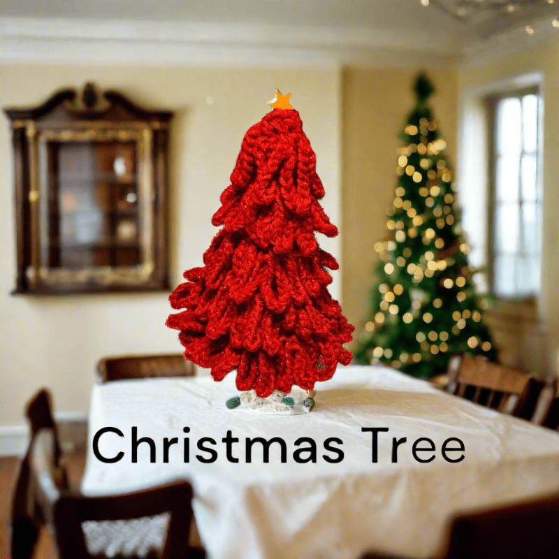 Crocheted Red tabletop Christmas Tree - Stitched Creations