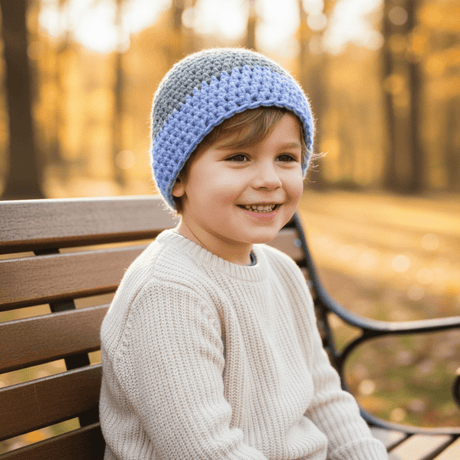 Youth beanie hat light blue and gray - Stitched Creations