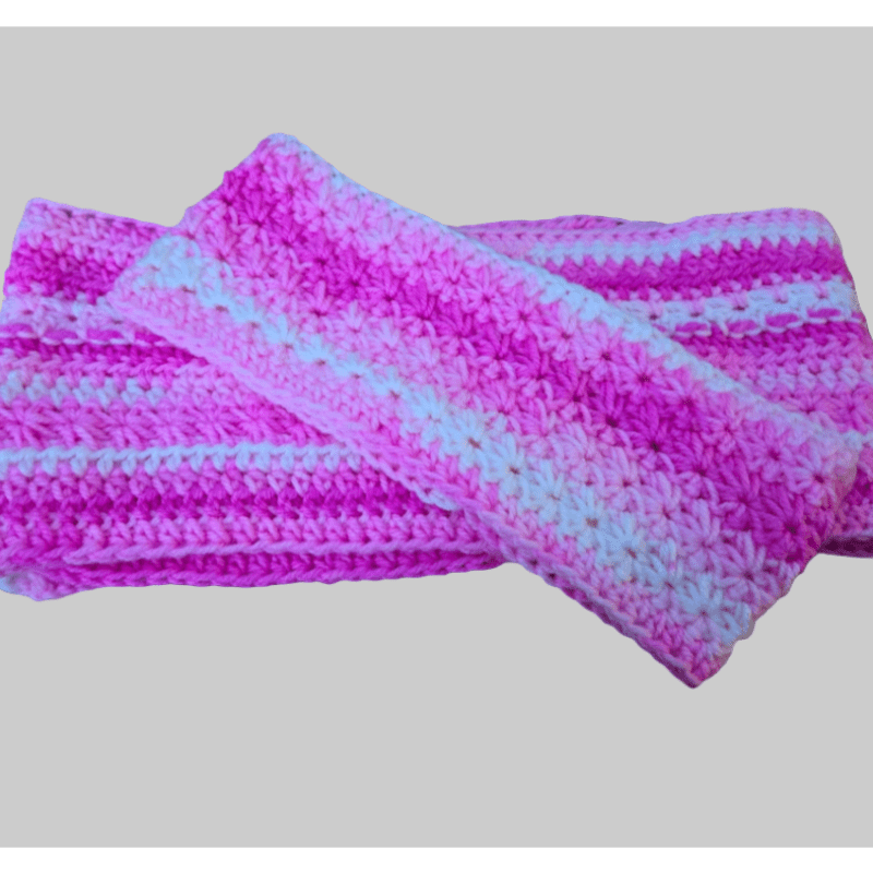 Youth Crochet Scarf and Headband Set – Pink and White - Stitched Creations