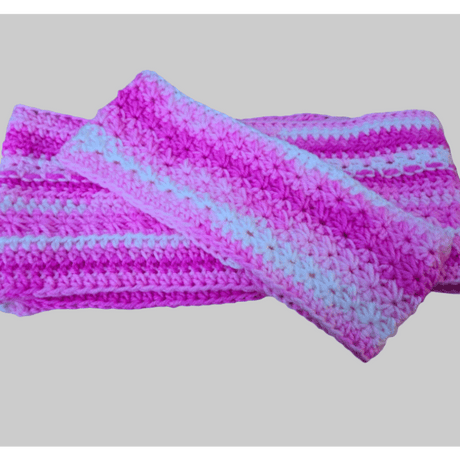 Youth Crochet Scarf and Headband Set – Pink and White - Stitched Creations