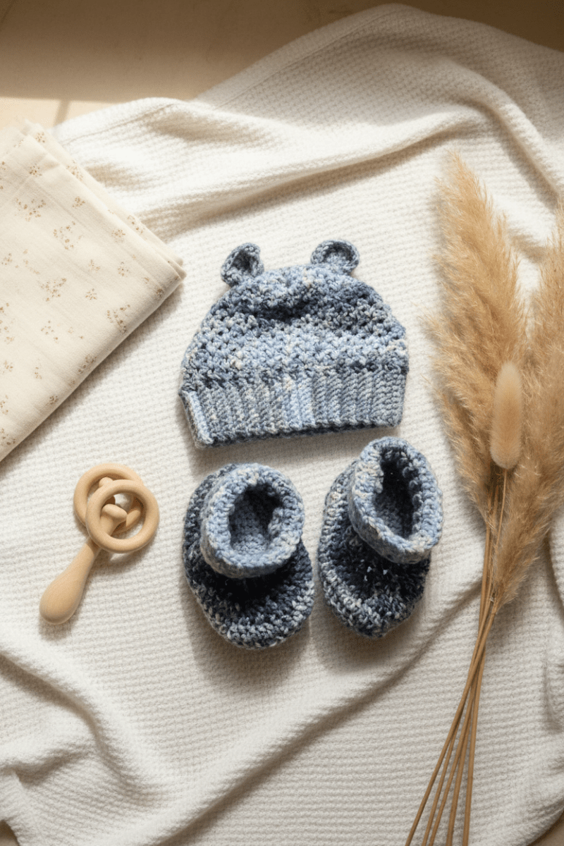 Cute Baby Hat with ears and booties - Stitched Creations