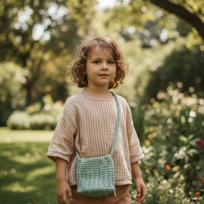 Handmade bucket purse for girls.  Made from 100 percent cotton macrame cord.  Measures 5 x5 with a ten inch strap allowing to carry like a crossbody bag.