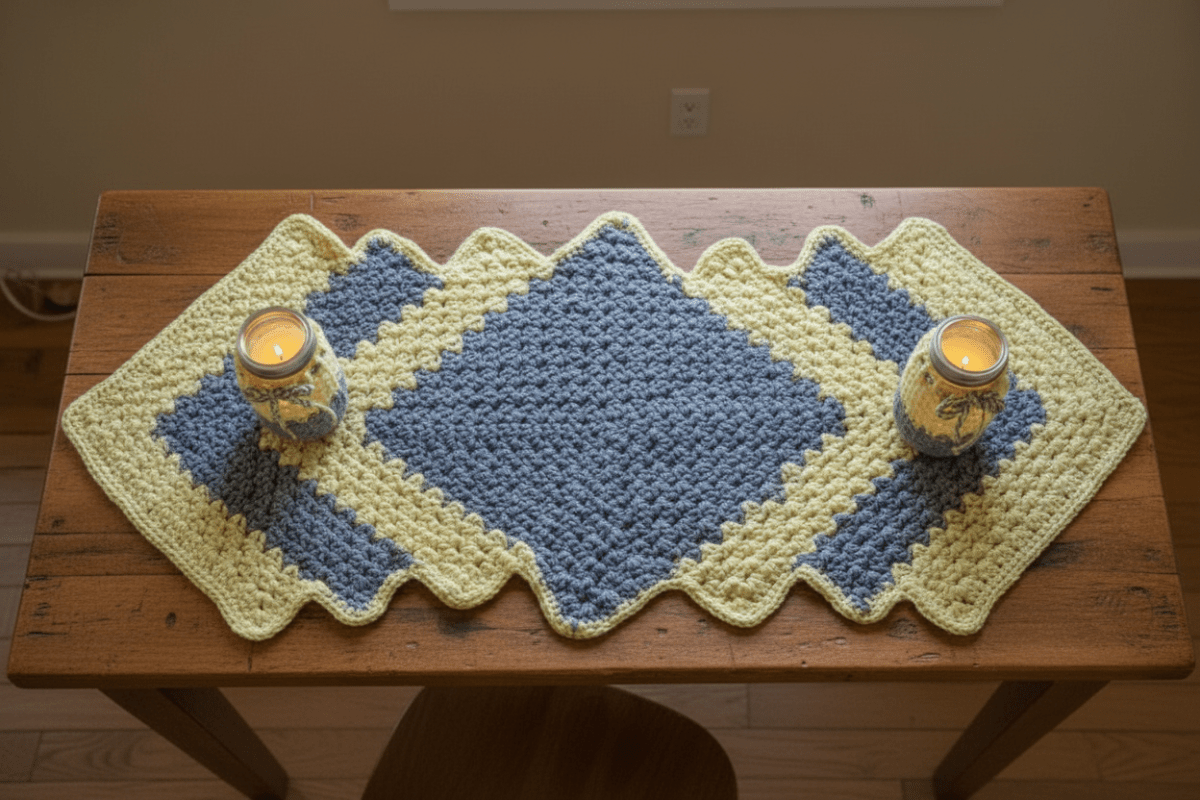 Table runner or dresser runner with two tea light candles - Stitched Creations