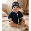 Handmade blue baby sweater with matching hat - Stitched Creations