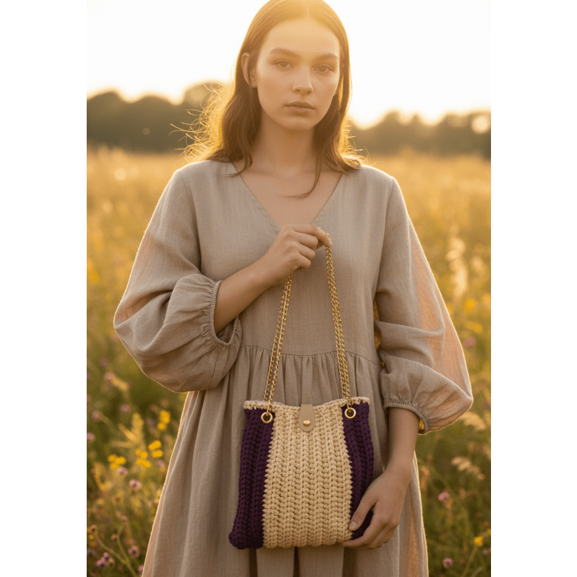 Designer Purse with Chain Straps - Handmade Crochet Handbag - Stitched Creations