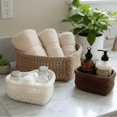 Set of 3 Handmade Heart - Shaped Macrame Baskets - Stitched Creations