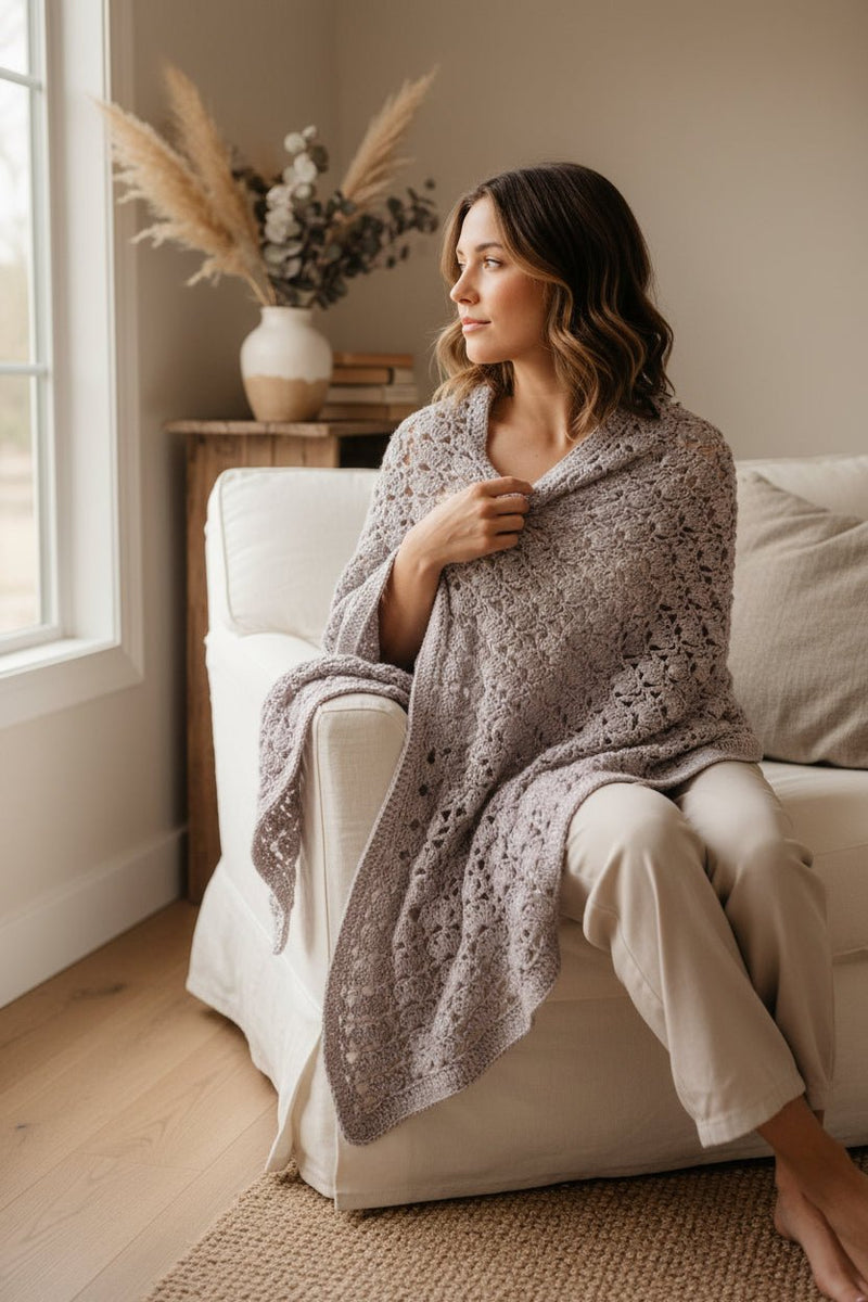 Handmade Violet Crochet Wrap Shawl for Women