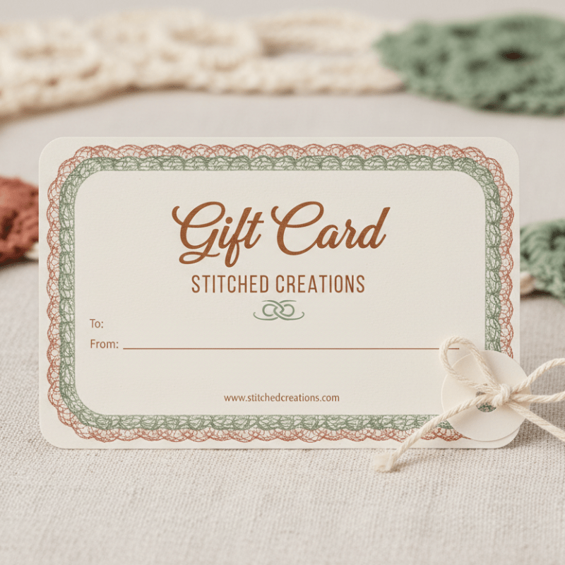 Stitched Creations Gift Card - Handmade Home Decor & Artisan Gifts" - Stitched Creations