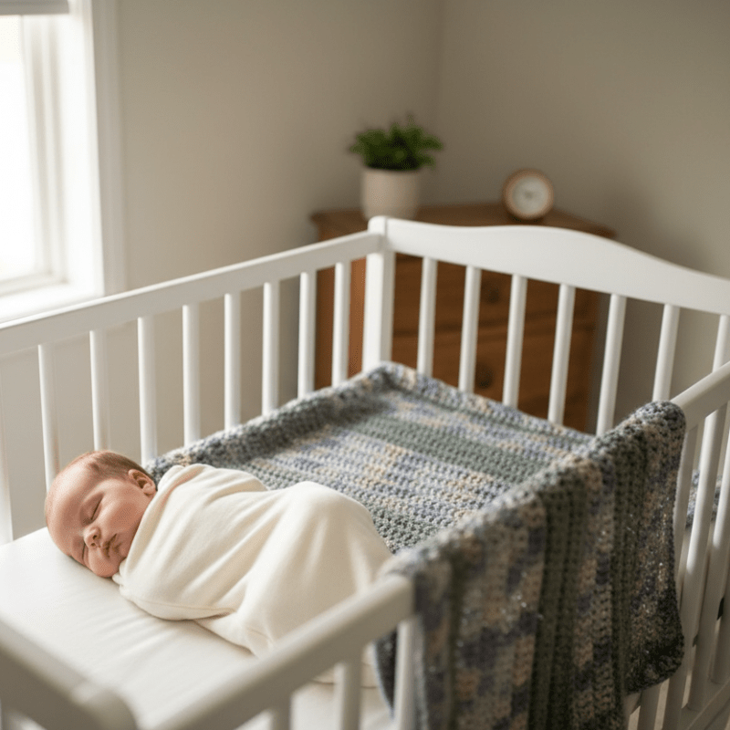 Handmade baby blanket gray and multi - colored - Stitched Creations