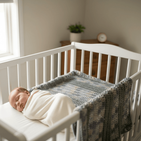 Handmade baby blanket gray and multi - colored - Stitched Creations