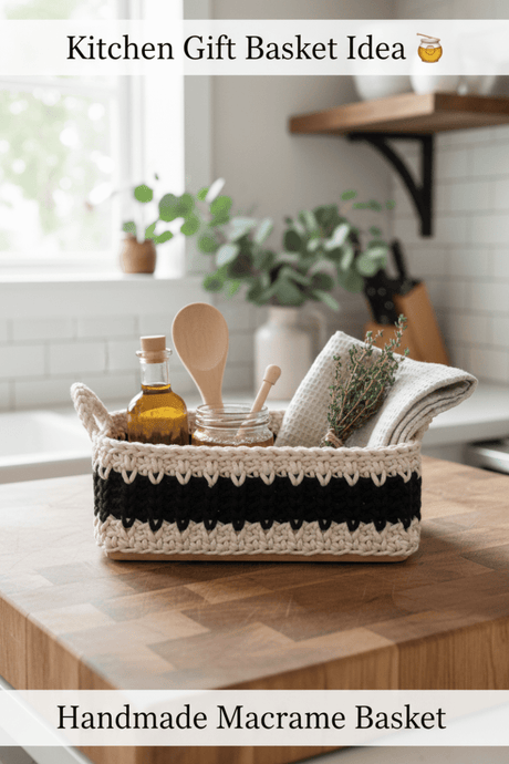 Handmade Macrame Storage Basket with Wood Base - 10x10 Boho Organizer - Stitched Creations