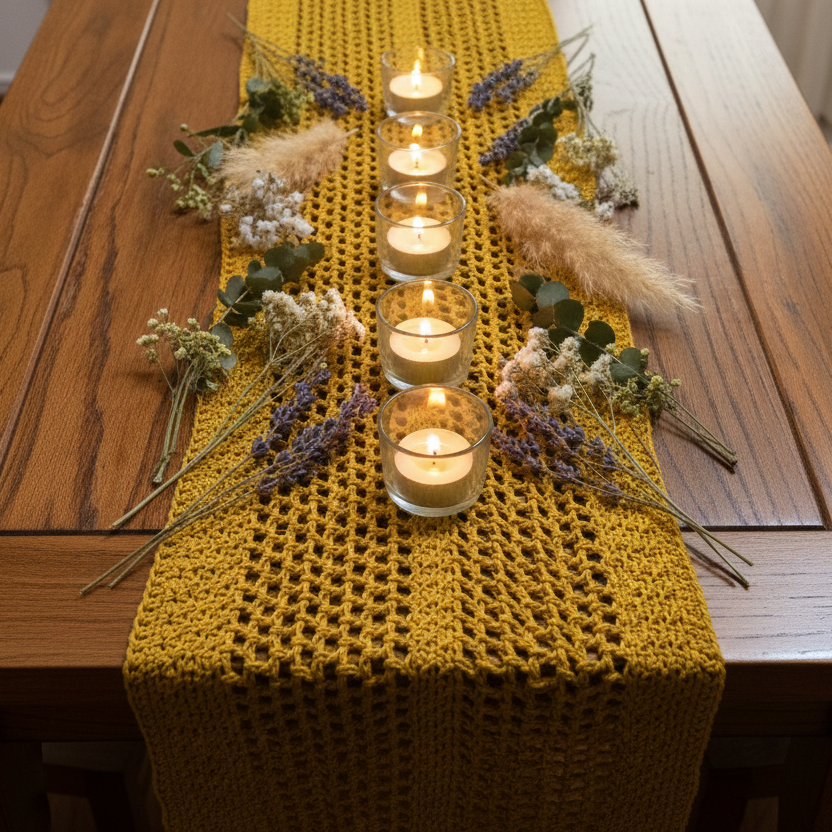 Mustard Crochet Table Runner Hero Image