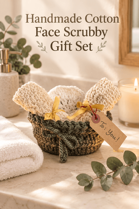 Handmade Face Scrubby Gift Basket | Cotton Wash Cloths Skincare Set - Stitched Creations
