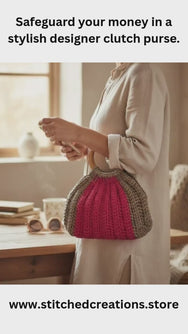 Eco Chic Cord Yarn Purse - Handcrafted Macrame Clutch with Wooden Handles - Stitched Creations
