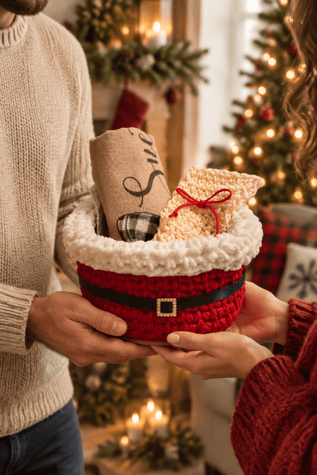 Santa basket being given as a Christmas gift